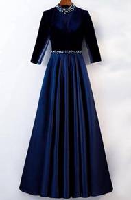 Blue long sleeve prom dress gown RBP0982