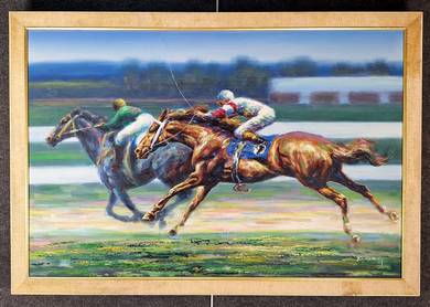 Framed Oil Painting - Breaking the Line