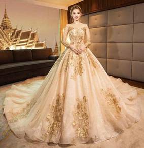 Gold glitter long sleeve wedding gown RBMWD0258