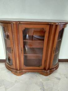 Vintage Wooden Display Cabinet with Glass Doors