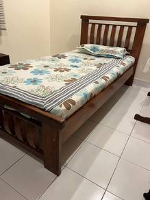Single Wood Katil/ Bed Frame & Mattress Set