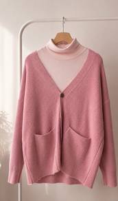 Pink Cardigan + Inner Turtleneck