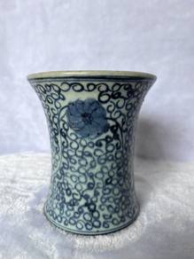 Vintage Blue & White Floral Scroll Vase