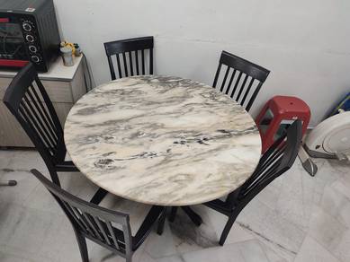 Table Round Marble with 5 Chairs Set