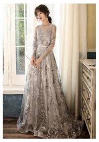 Grey long sleeve evening dress prom gown RBP1229