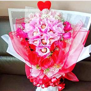 Ferrero, Bear & Artificial Flower Bouquet 