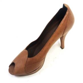 Brown Leather Peep Toe Stiletto Pumps