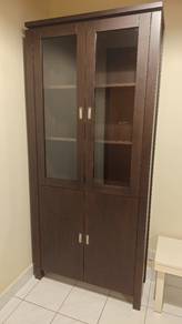 Dark Wood Book Cabinet with Glass Doors