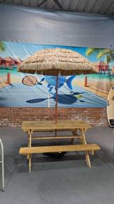 Wooden Picnic Table With Umbrella and Base
