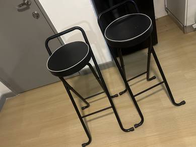 Set of 2 Black Folding Bar Stools with White Trim