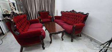 Set Sofa 3+2+1 dengan Coffee Table Kayu Solid