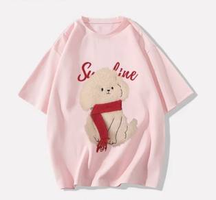 Pink rose loose round neck100%cotton women