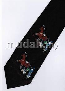 Man Riding Horse Sport Cartoon Novelty Neck Tie