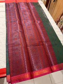Dark Green Multi Shade Colour Pink Border Saree