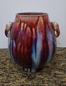 Chinese Ceramic Flambe Glazed Hu Vase With handles