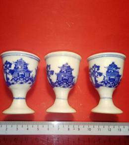 Rare Vintage set 3pcs Chinese blue-white wine cups