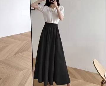 Women Ruffled Casual Long Skirt Wanita Muslimah 