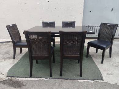 PK162 Meja Makan Kayu 5Ft Dining Table 1+6 Chairs