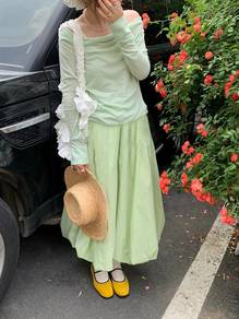 Pastel Green Bubble Long Skirt