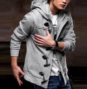 371 HOODIE LIGHT GREY ZiPPER BUTTON SWEATER JACKET