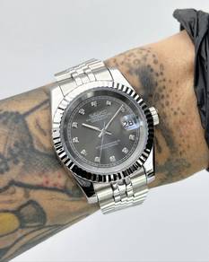 Custom Seiko Mod 39mm Diamond Rhodium Grey DateJus
