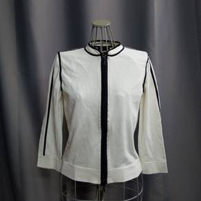 BCBG Maxazria White With Black trim Zip Up Top