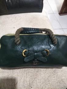 Fendi zucca pattern dark green leather rope handle