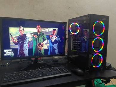 PC gaming fullset free monitor 22 inch plug n play