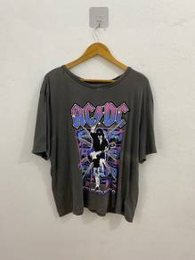 AC/DC H&M Women Graphic Band Tee Washed Grey
