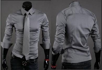 0530 READY STOCK Grey Long Sleeved Shirt Kemeja