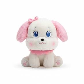 23cm Kawaii White Puppy Plush Toy with Pink Ear