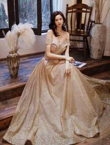 Gold glitter wedding evening prom gown RBP1288