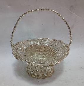 stunning vintage silver plated woven wire basket w