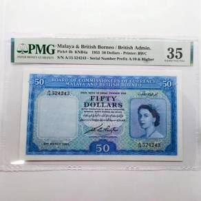 Malaya P 4b 1953 $50 A/15 524243 PMG 35