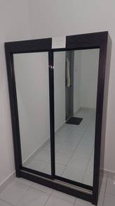 Sliding Door Wardrobe with Mirror - Dark Wood