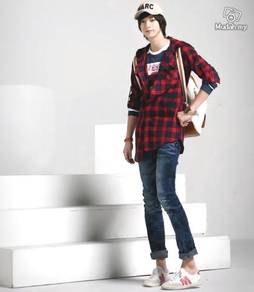 STYLO RED PLAID SHiRT HOODIE KEMEJA MERAH HOODY