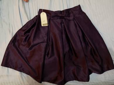 Knee Length Purple Satin Skirt