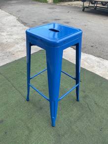 YC64D Kerusi Tinggi Besi Metal High Stool Bar Blue