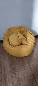 Yellow Bean Bag Chair Set with Ottoman & Pillow