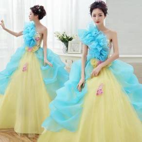 Blue yellow ball wedding prom dress gown RB0743
