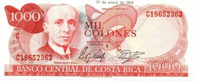 Costa Rica 1000 Colones banknotes 1989
