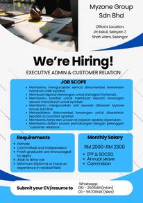 JOB VACANCY EXECUTIVE ADMIN cum CUSTOMER RELATION