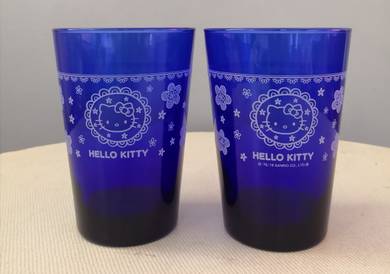 Hello Kitty Sanrio large blue glass cup 2