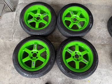 Rim te37 takata green 15 inch myvi alza vios city