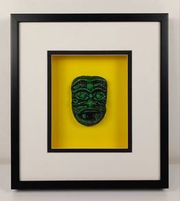 Green Mask on Yellow Mixed‐Media Artwork (Framed)