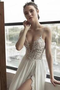 White slit boho beach prom wedding gown RBP1409