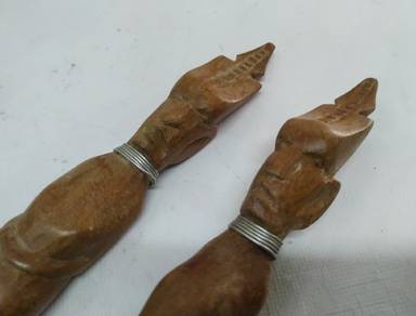 Vintage Hand Carved Wooden Tiki Spoon and Fork