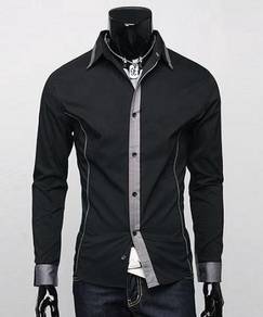 B0538 BLACK SHiRT KEMEJA HITAM LENGAN PANJANG 🔥