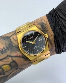 Custom Seiko Mod 40mm Black Waffle Gold Fluted PRX