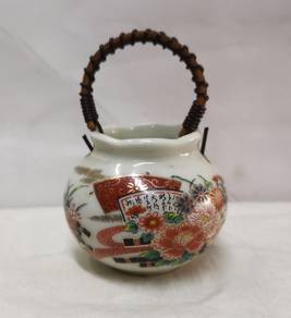 Kutani Porcelian Toothpick Holder Bamboo Handle Ma